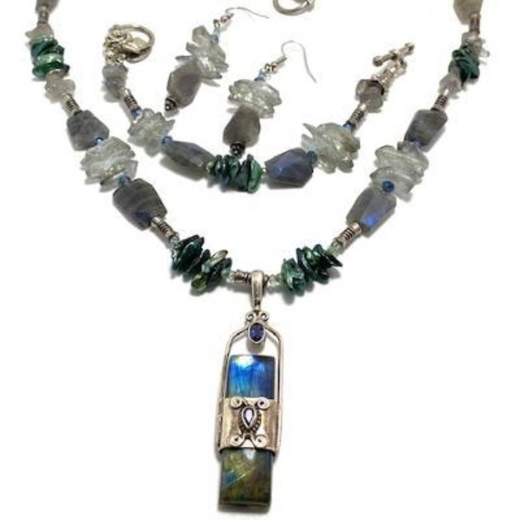 Handmade Jewelry Set By Surdigirl - Labradorite & River Pearl